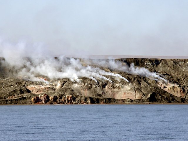 Smoking Hills of Canada's Northwest Territories, seen from the sea