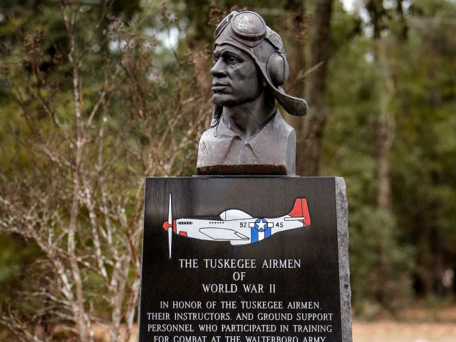 Statue of Tuskegee pilot at the Tuskegee Airmen Monument in South Carolina