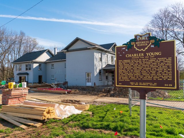 Sign indicating the Charles Young Buffalo Soldiers National Monument in Ohio