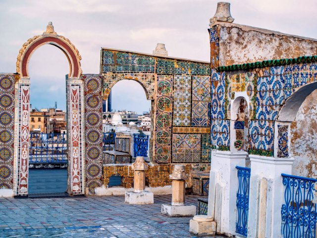 Colorful mosaics decorating the Tunis Medina in Tunisia