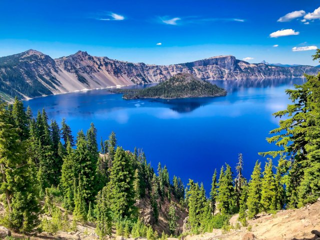 View of Crater Lake in Oregon from hilltop