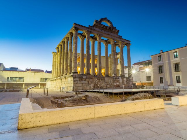 Temple of Diana in Mérida, Spain, seen at night