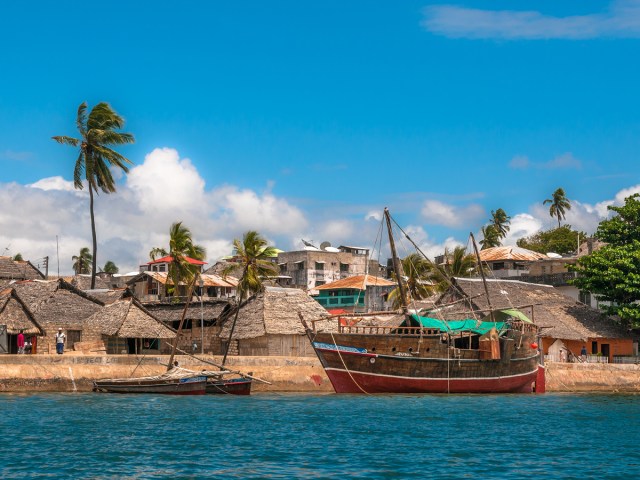 Boats off the coast of Lamu Island in Kenya