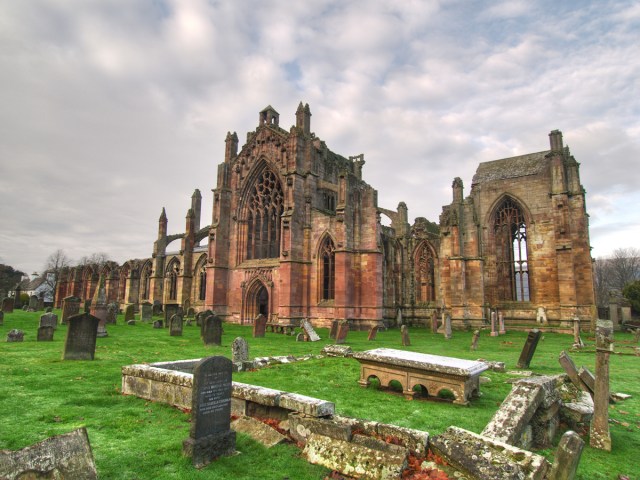 Melrose Abbey and cemetery in Scotland