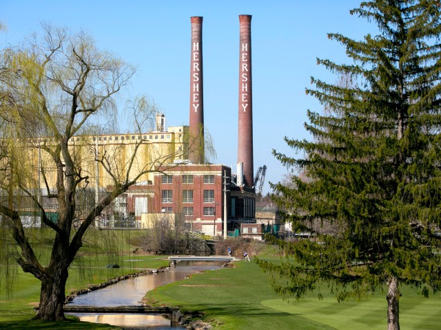 View of Hershey factory across grounds in Hershey, Pennsylvania