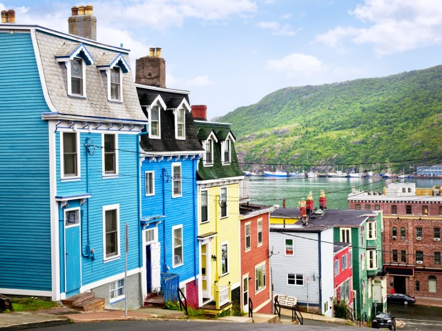 Colorful row houses overlooking harbor of St. John's, Newfoundland and Labrador, Canada