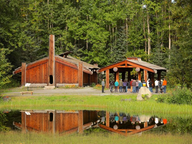 Tour group at the Alaska Native Heritage Center in Anchorage