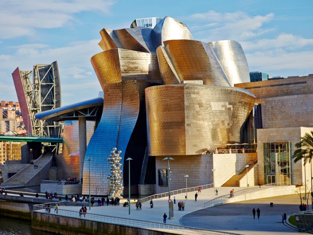 Curvilinear titanium exterior of the Guggenheim Museum in Bilbao, Spain