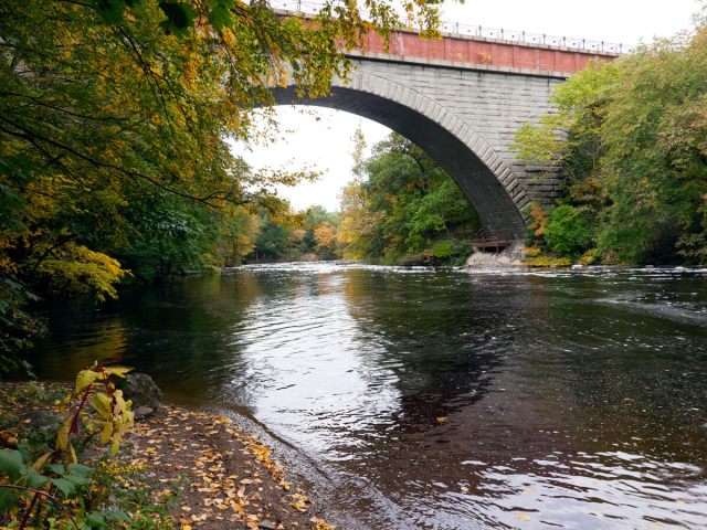 View of Sudbury Aqueduct crossing river in Massachusetts