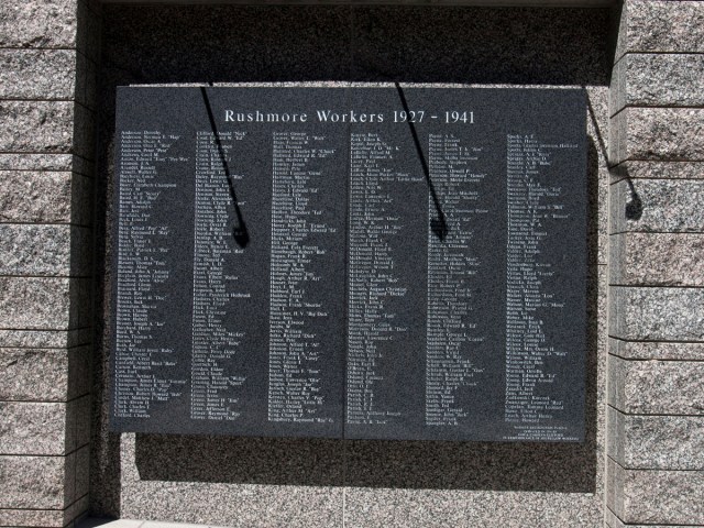 Monument displaying names of construction works of Mount Rushmore