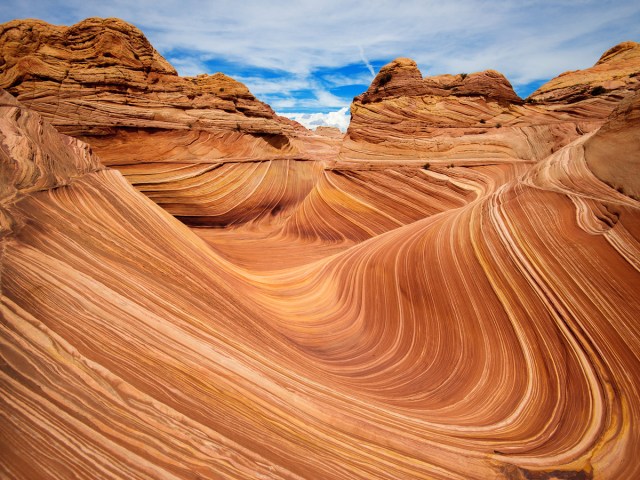 Undulating, striated sandstone valley of the Wave in Arizona