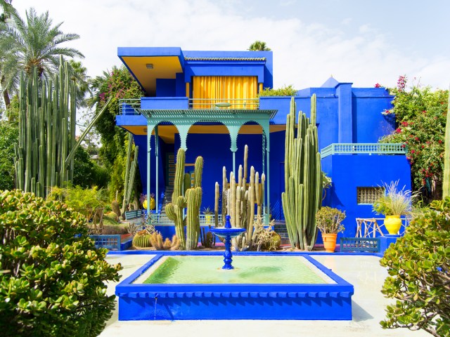 Bold blue home and gardens in Marrakech, Morocco 