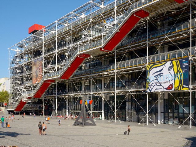 People walking in plaza in front of Centre Pompidou in Paris, France