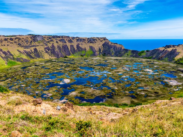 Rano Kau volcanic crater on Easter Island, seen from above