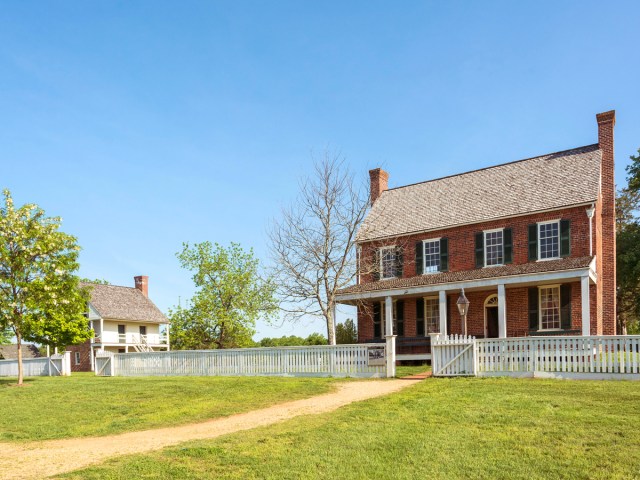 Historic two-story bick home at Appomattox Court House National Historical Park in Virginia