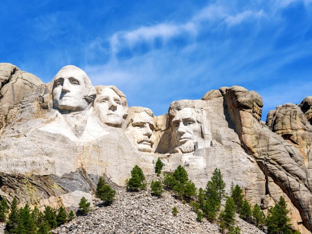 The carved presidential faces of Mount Rushmore, South Dakota