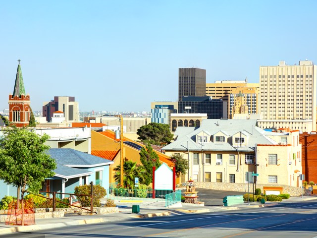 Homes and office buildings in downtown El Paso, Texas