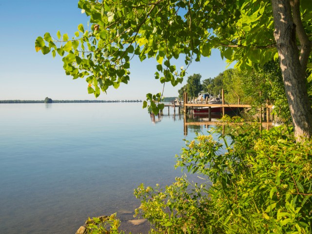 Dock on Great Lakes on coast of Michigan