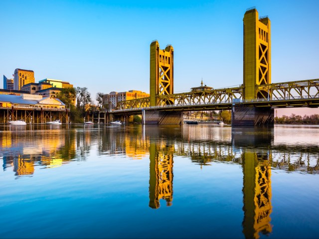 Bridge with reflection on Sacramento River