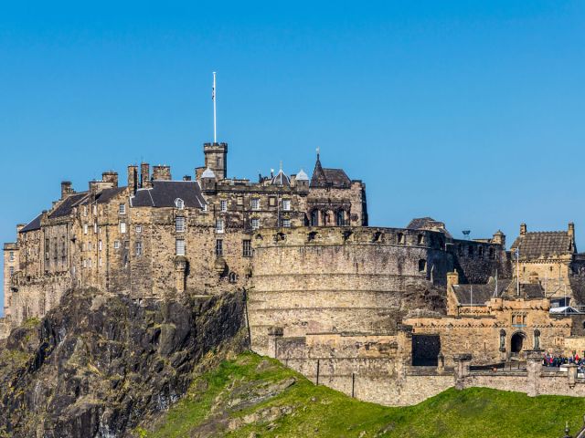 Stone exterior of Edinburgh Castle in Scotland