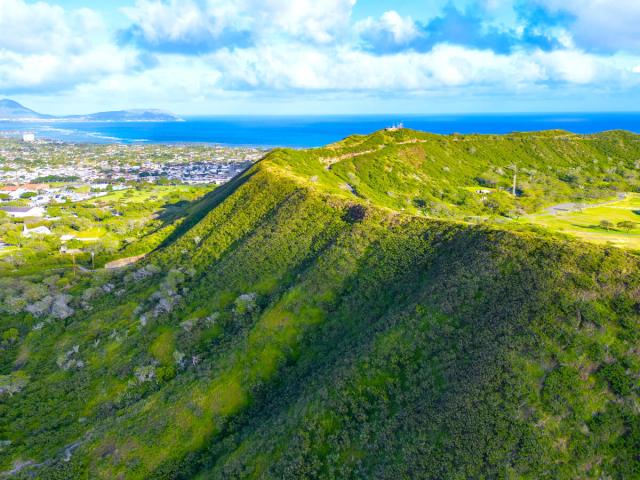 Aerial view of Diamond Head crater in Honolulu, Hawaii