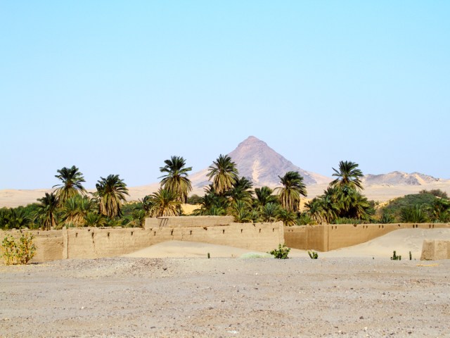 Walled village and desert landscape of South Sudan