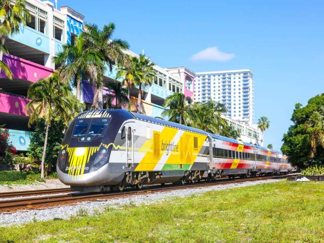 Brightline train traveling through South Florida