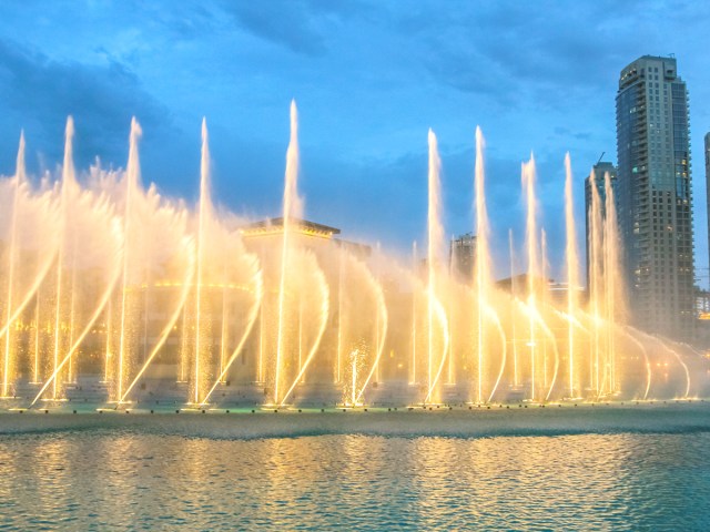 Dancing water displays of the Dubai Fountain in the UAE