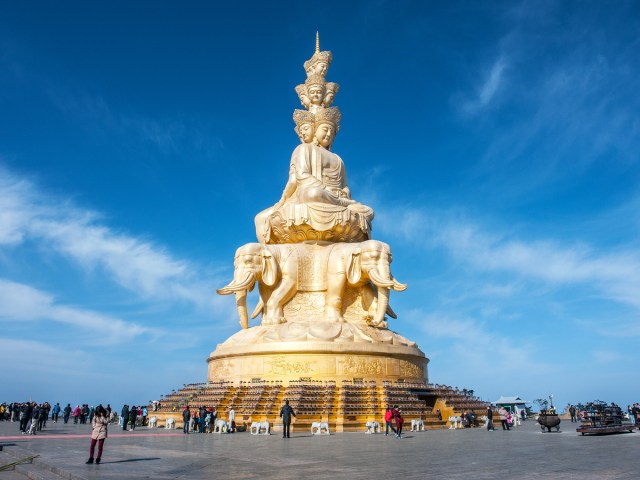 Statue of Samantabhadra at the Golden Summit of Mount Emei in China