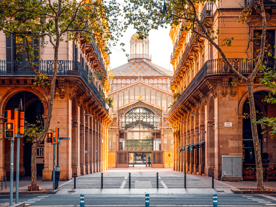 Entrance to Mercat del Born public market in Barcelona, Spain 