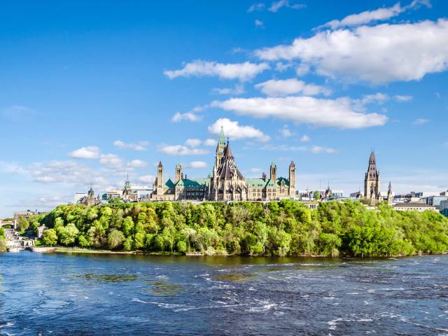 Parliament Hill seen from across river in Ottawa, Canada