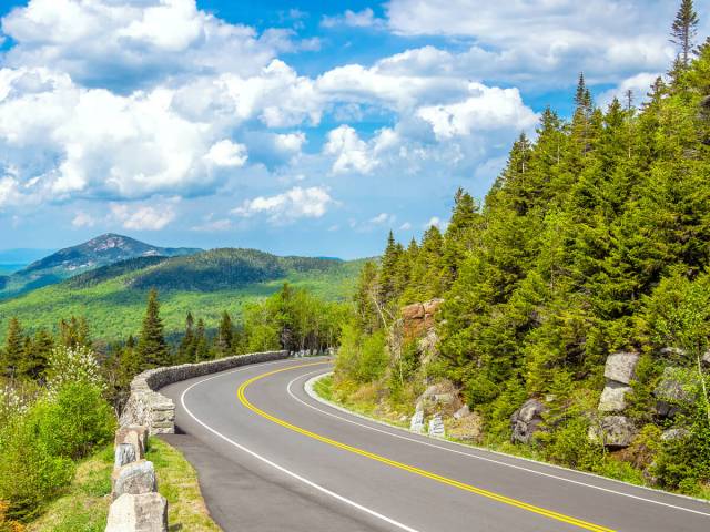 Curve in roadway along the High Peaks Scenic Byway in New York