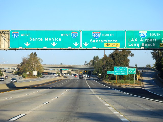 Traffic signs for Interstate 10 in Los Angeles, California