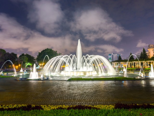 Magic Water Circuit in public square in Lima, Peru, seen at night