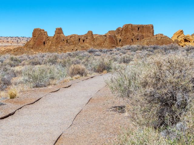 Walking path to archaeological site along the Trail of the Ancients Scenic Byway in New Mexico