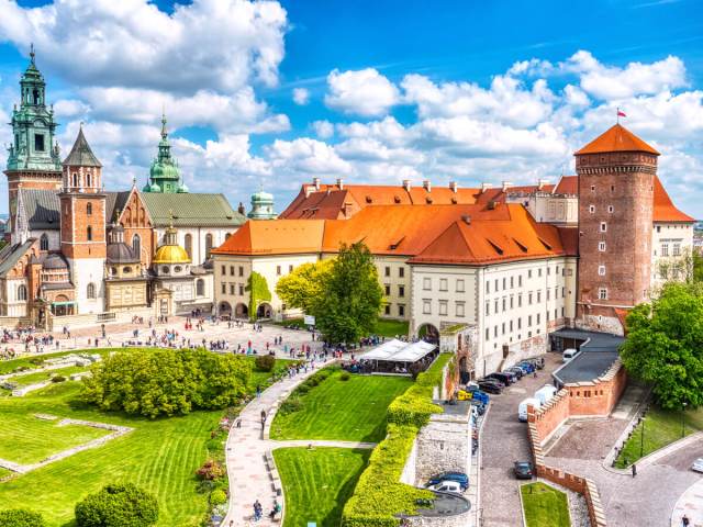 Aerial view of Wawel Castle in Krakow, Poland