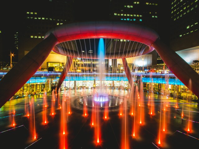 Colorful light displays of the Fountain of Wealth in Singapore