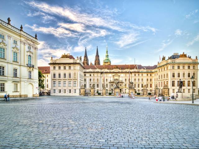 Cobblestone street in front of Prague Castle in Czechia