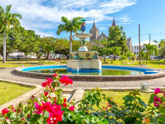 Fountain and park in Basseterre, St. Kitts and Nevis