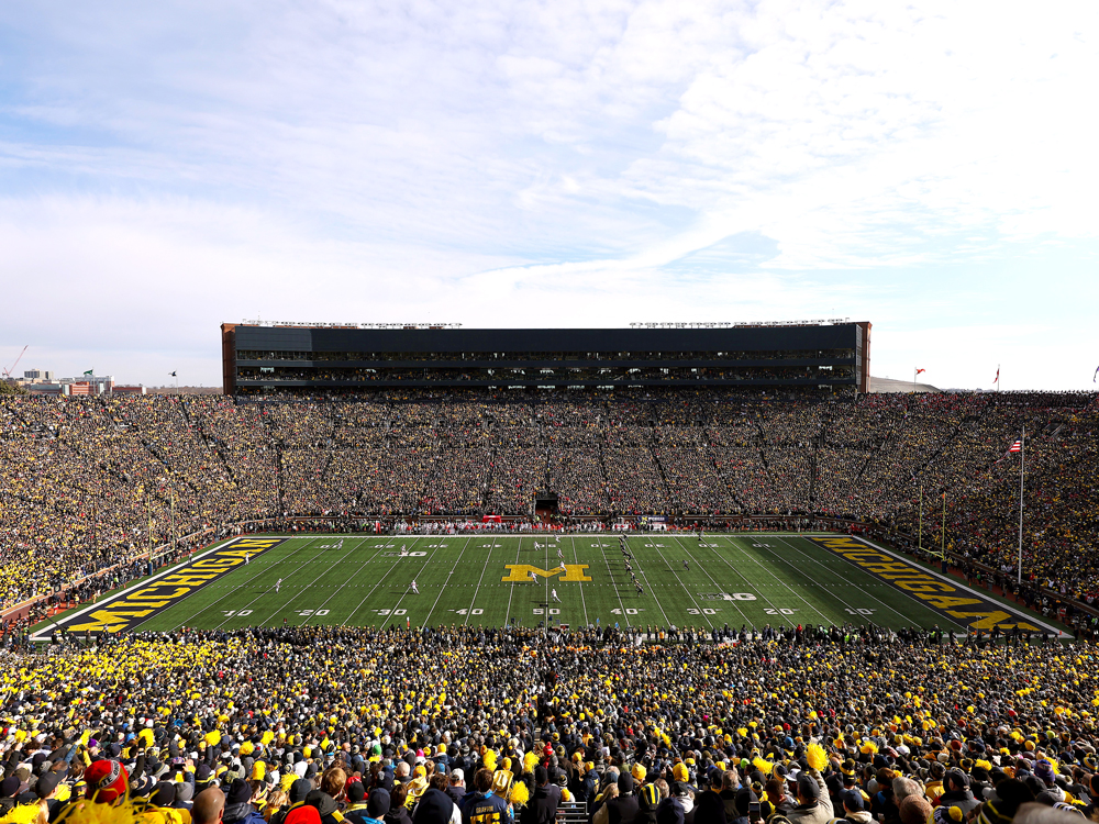 Football game at Michigan Stadium in Ann Arbor, seen from upper stadium seats