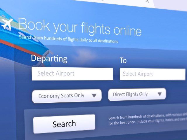 Close-up of flight booking web page