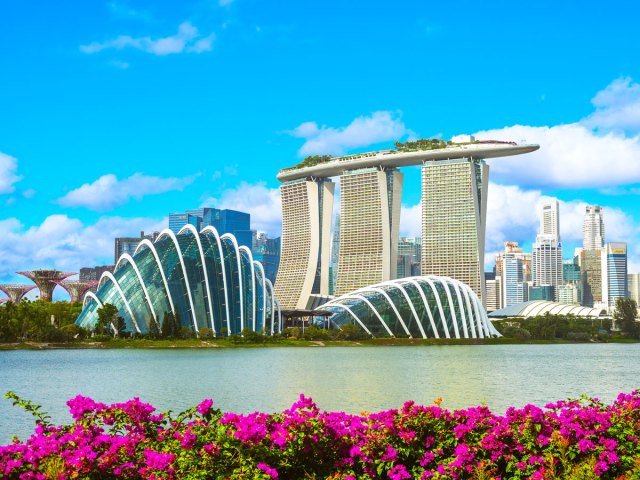 Marina Bay Sands hotel seen across the bay in Singapore