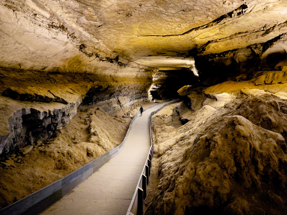 Person walking through pathway in Kentucky's Mammoth Cave