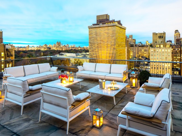 Private rooftop terrace overlooking Manhattan at the Mark Hotel's Penthouse Suite
