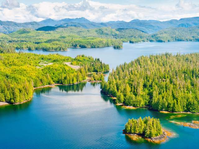 Aerial view of forested landscapes of Prince of Wales Island, Alaska