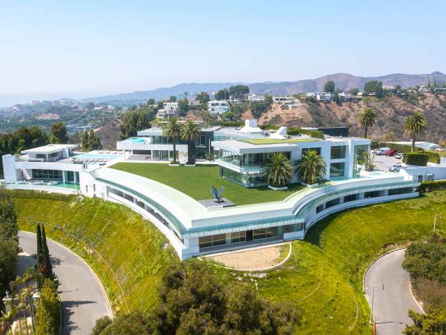 Aerial view of modern mansion The One in Bel Air, California