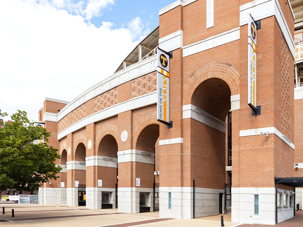 Arched brick entryways to Neyland Stadium in Knoxville, Tennessee
