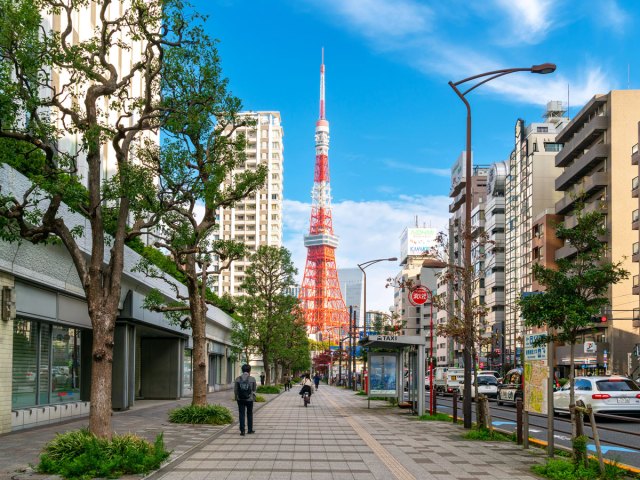 Tokyo street with view of Tokyo Tower