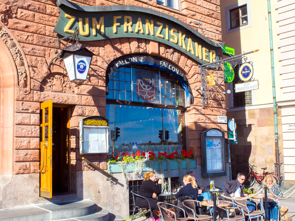 Diners on patio of Zum Franziskaner in Stockholm, Sweden