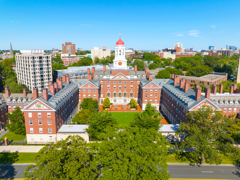 Aerial view of Harvard University campus in Cambridge, Massachusetts